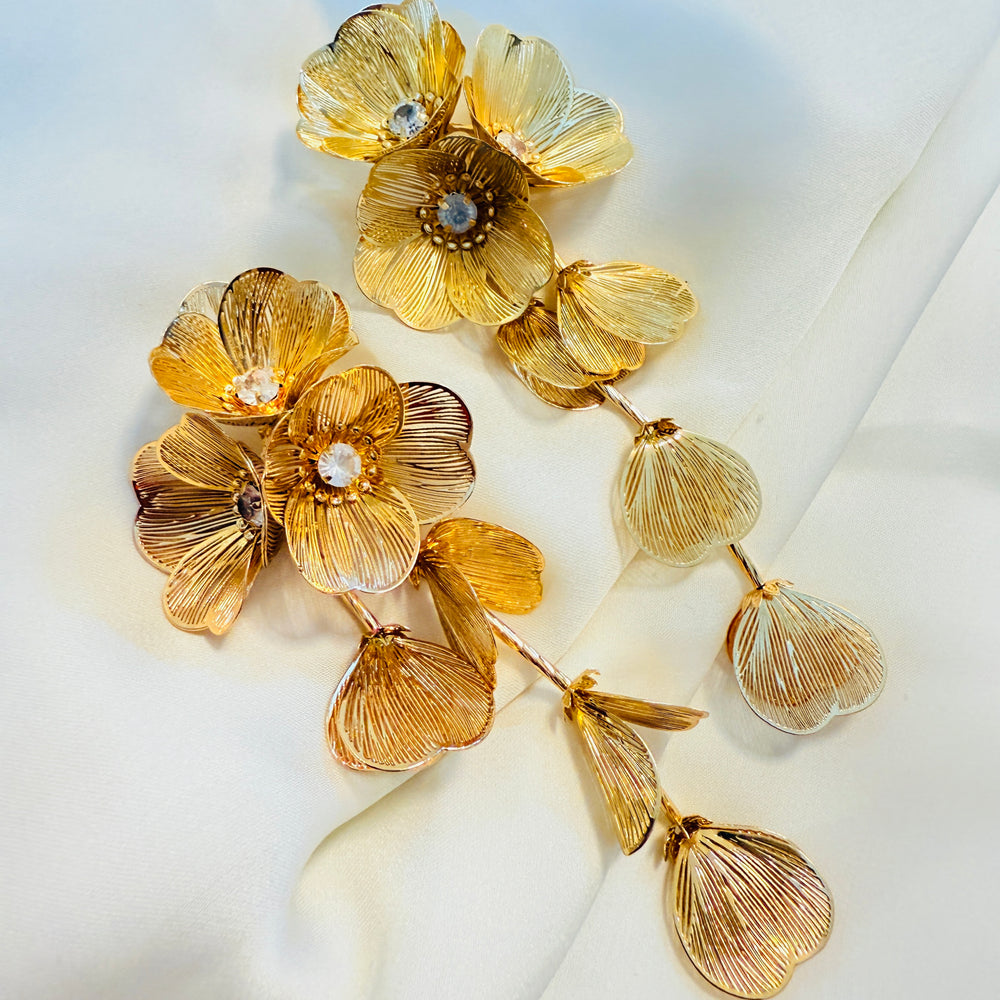 Vintage gold rose drop earrings